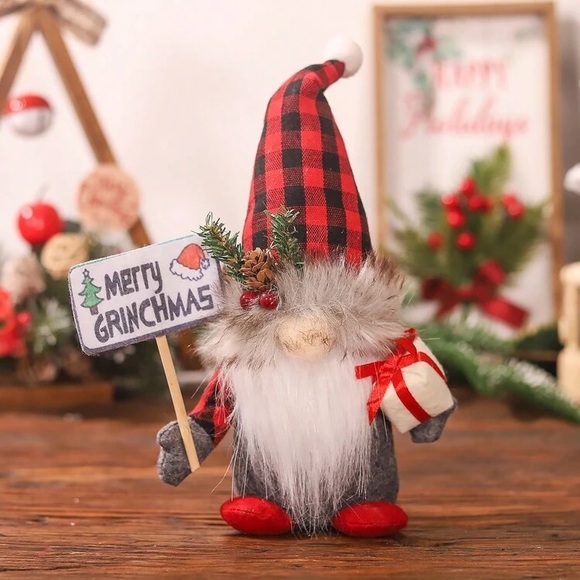 NWT- Set of 2- Buffalo Check- Merry Grinchmas & JOY- Holiday Gnomes Decorations - Picture 3 of 12